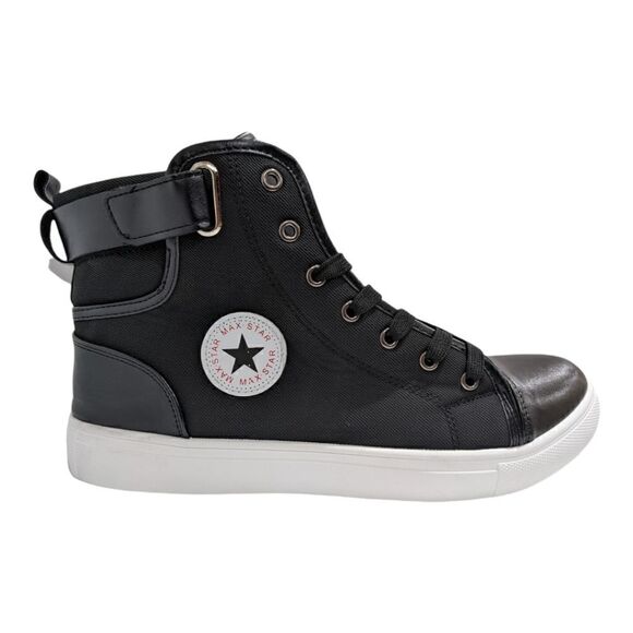 Max Star Men's Black Lace Up High Tops Faux Leather Straps Plaid Size 46, NWOT - Picture 5 of 14